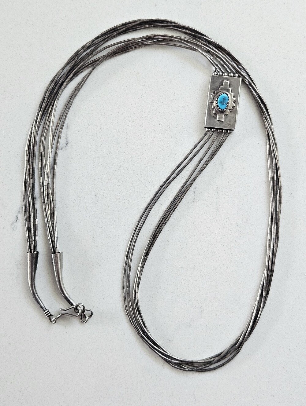 Vintage Navajo Chee Liquid Sterling Silver Multi-Strand Necklace Turquoise 26"